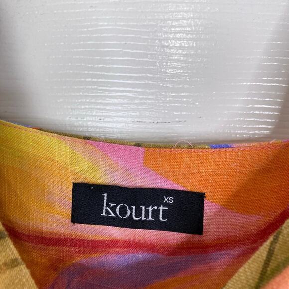 KOURT Seasonal Tropical Bird Of Paradise Print Mini Dress Size XS Linen Summer - Picture 4 of 8